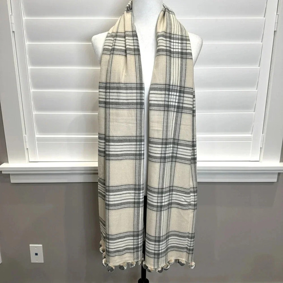 J. Crew Plaid Scarf with Pom Poms - Picture 1 of 4